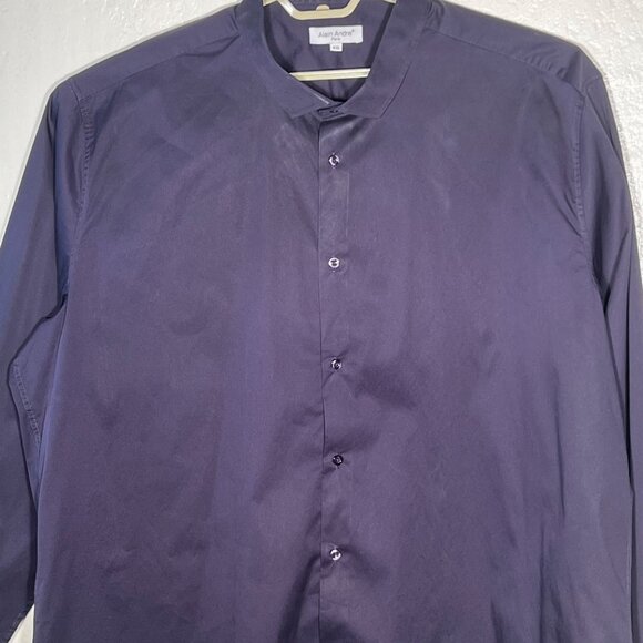 Alain Andre of Paris 6XL Mens Slim Fit Button-Down Dress Shirt Navy Blue Formal - Picture 5 of 16